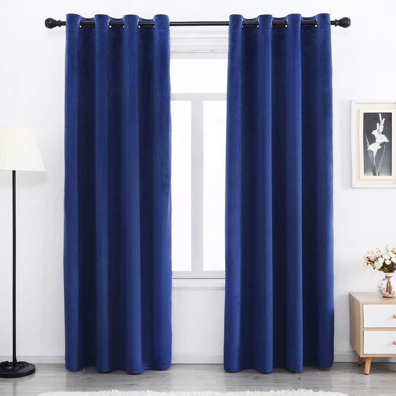 SPXTEX Navy Blue Velvet Blackout Curtains 96 inches Long Super Soft Velvet Curtains Grommet Thermal Insulated Curtains Window Treatment for Bedroom Light Blocking Velvet Curtain Panels Set of 2 Panels - Image 1